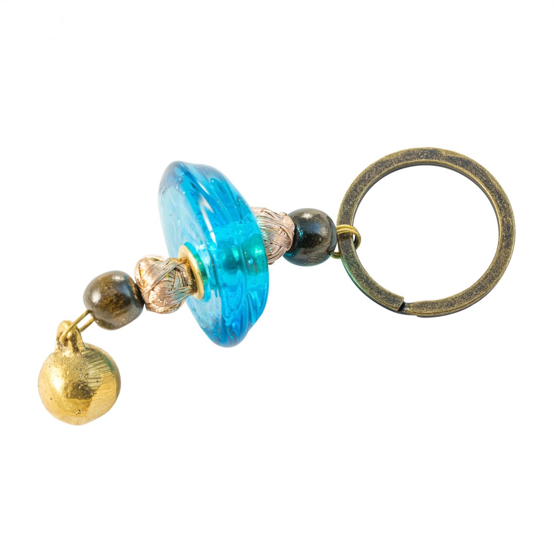 Porte clés femme, grand pompon et perles de verre modèle violine